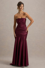 Cassidy | Burgundy Satin Bandeau Gathered Maxi Dress
