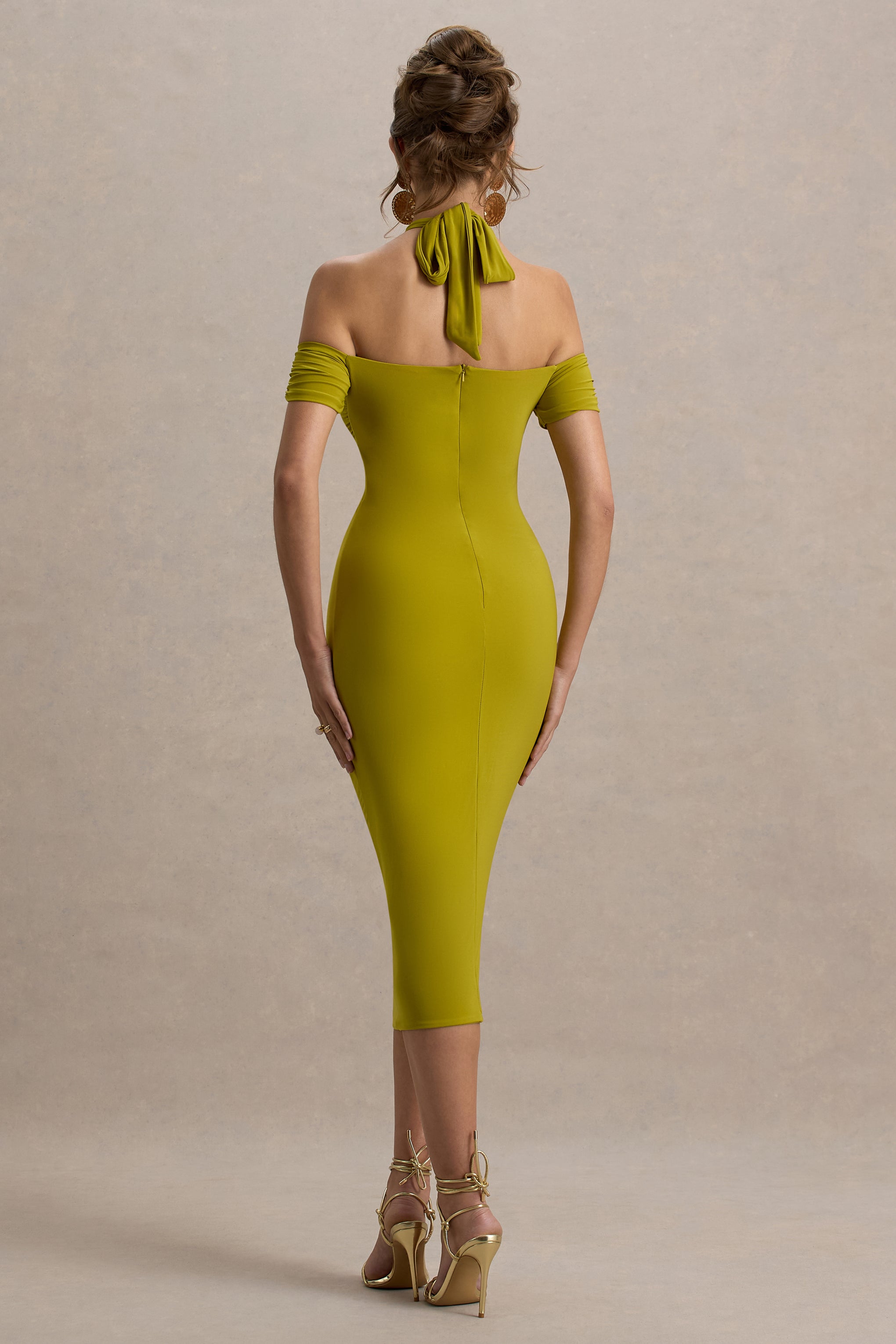Selvina | Green Cut-Out Halter-Neck Midi Dress