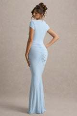 Vincenza | Powder Blue Short-Sleeve Gathered Maxi Dress