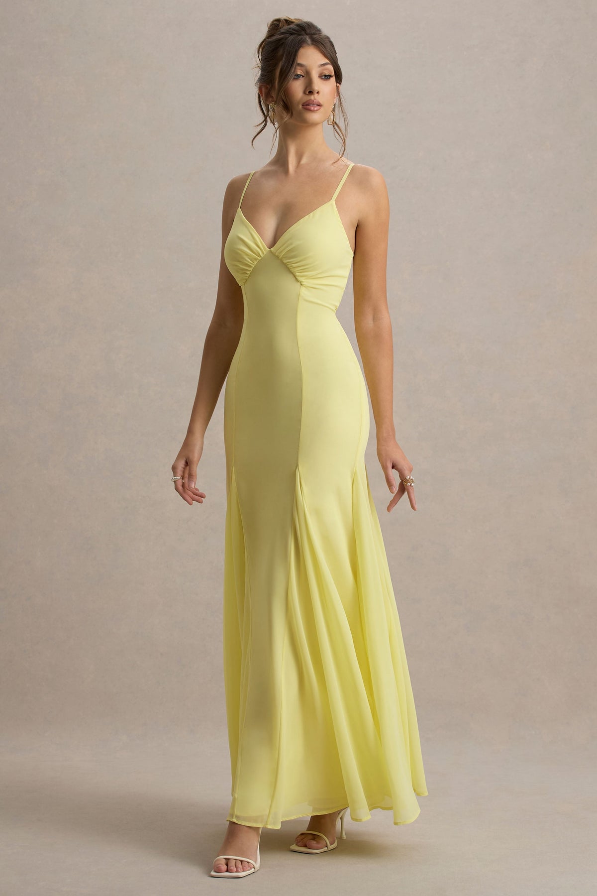 Massie | Lemon Chiffon Strappy Maxi Dress With Volume Hem