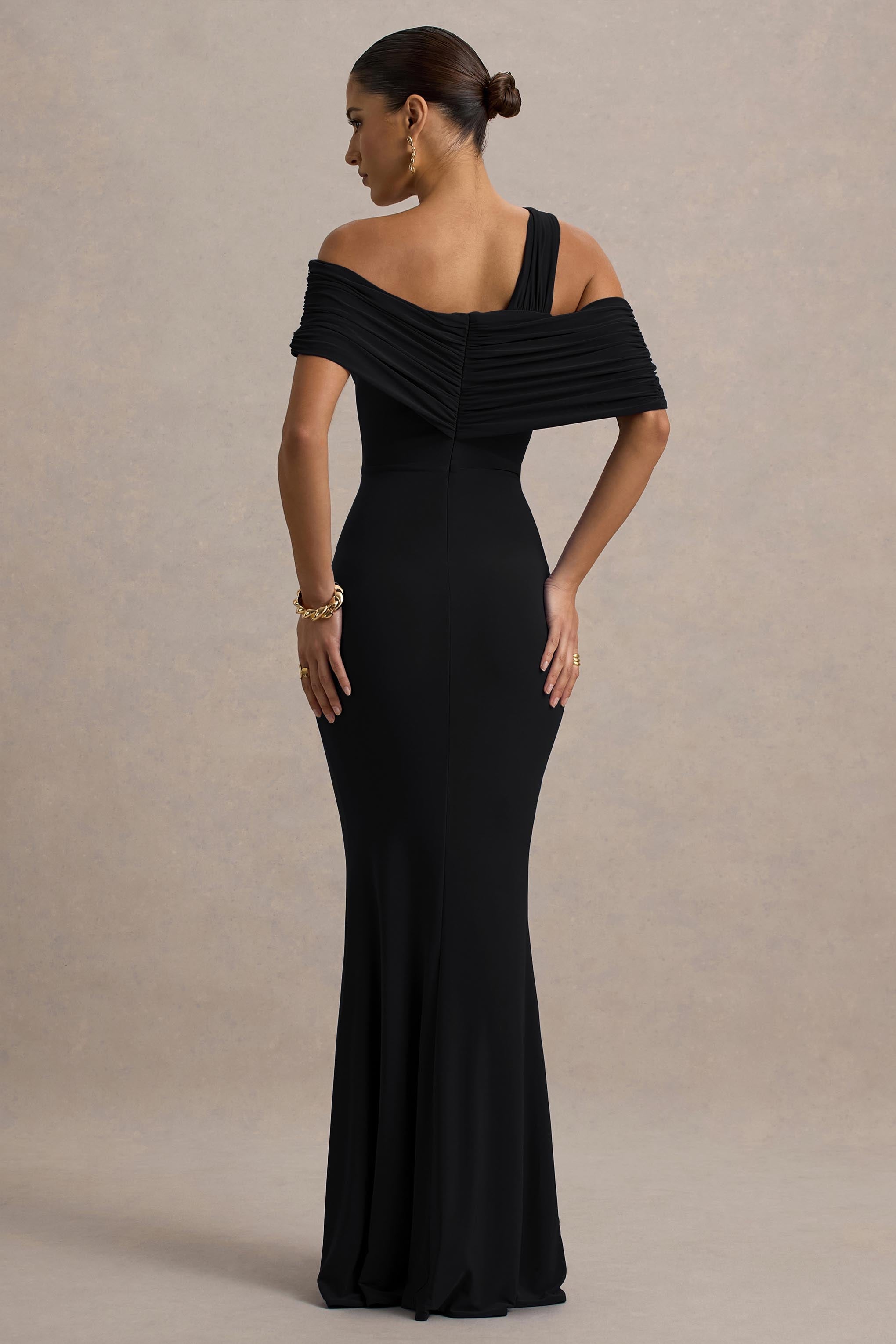 Nala | Black Asymmetric Maxi Dress With Split