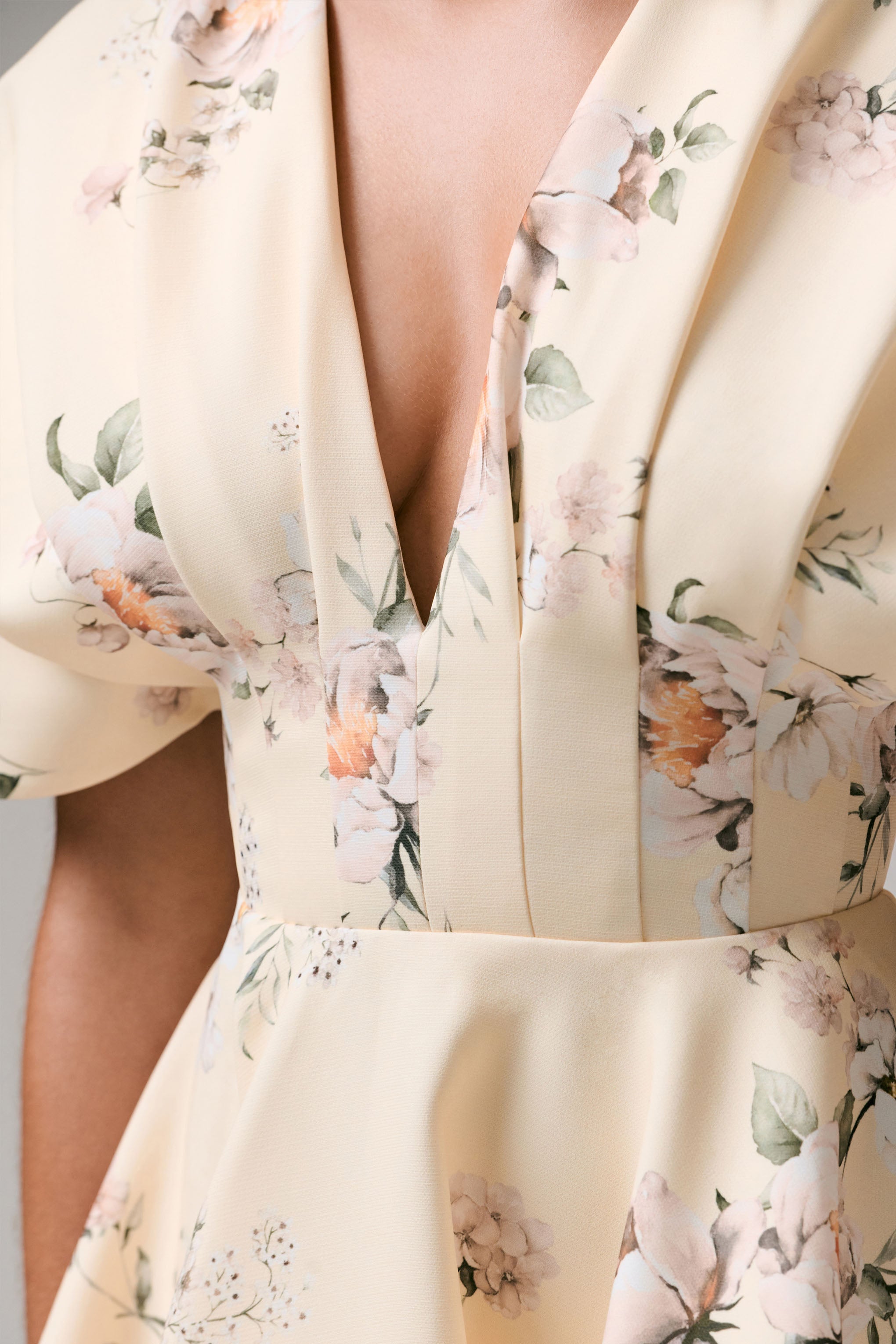 Delight | Lemon Print Plunge-Neck Ruffled Mini Dress