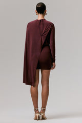 Celeste | Burgundy Long-Sleeve Mini Dress With Cape Sleeve