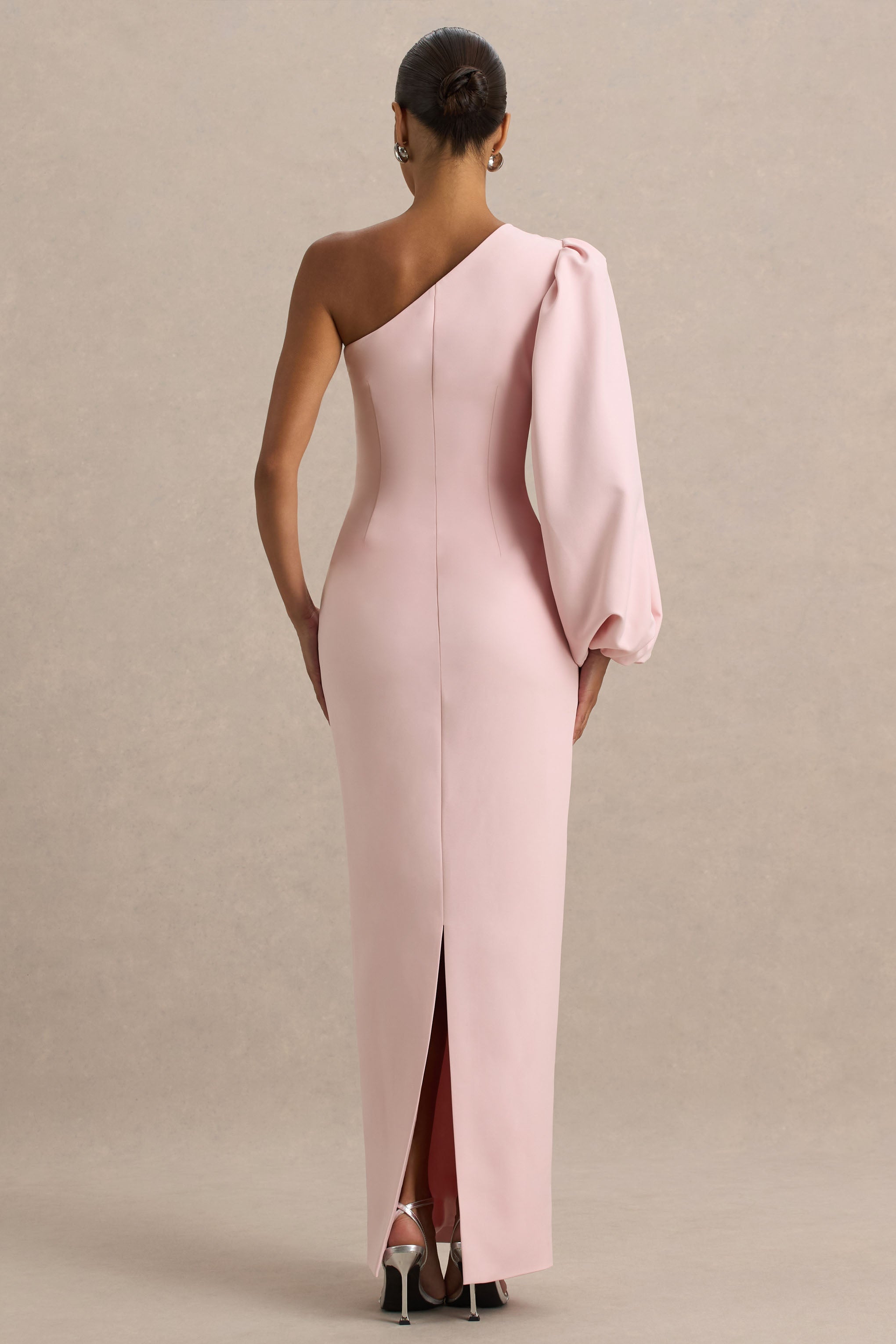 Kellis | Pink Asymmetric Maxi Dress With Balloon Sleeve