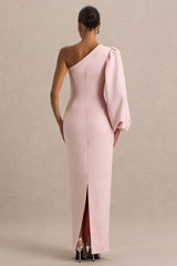 Kellis | Pink Asymmetric Maxi Dress With Balloon Sleeve