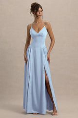 Jonas | Powder Blue Plunge-Neck Maxi Dress With Cami Straps