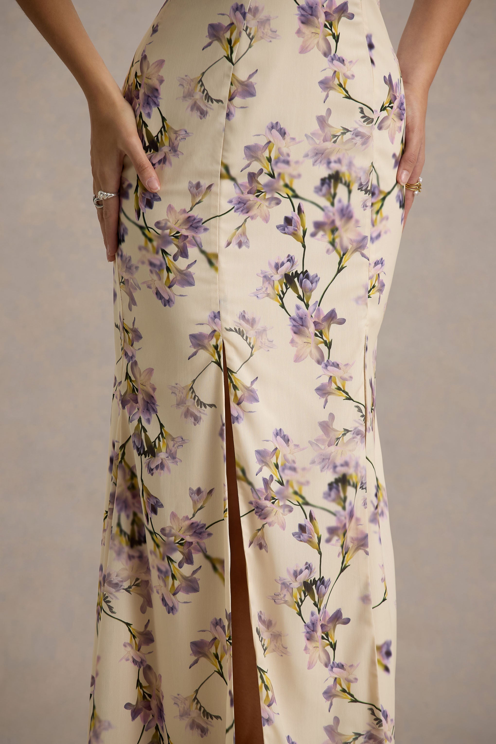 Stila | Lemon Floral Print Plunge-Neck Maxi Dress With High Front Split