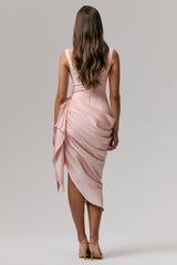 Letitia | Pale Pink Square-Neck Embellished Wrap Midi Dress