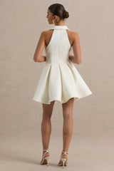 Kyla | White Plunge-Neck Mini Dress