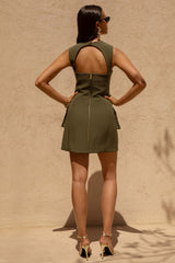 Mollie | Khaki Square-Neck Tailored Micro Mini Dress