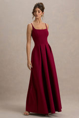 Bambina | Burgundy Scoop-Neck Pleated Maxi Dress