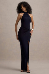 Sable | Navy Halter-Neck Twist Maxi Dress