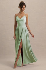 Jonas | Light Green Plunge-Neck Maxi Dress With Cami Straps