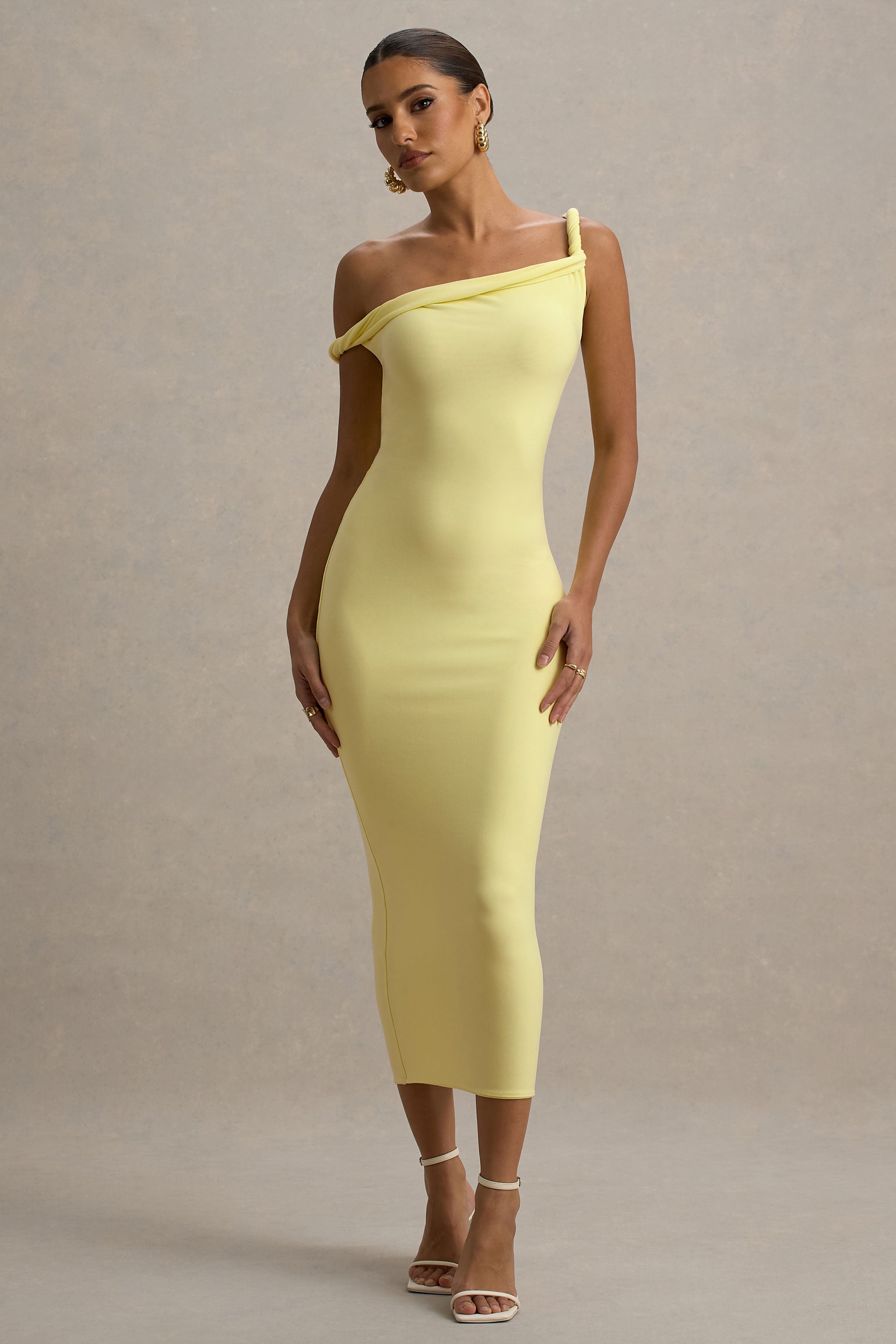 Salome | Lemon Twisted Asymmetric Midi Dress