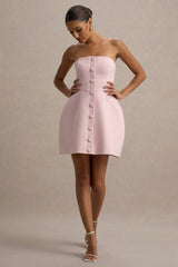 Anniston | Pink Bandeau Tailored Button Mini Dress