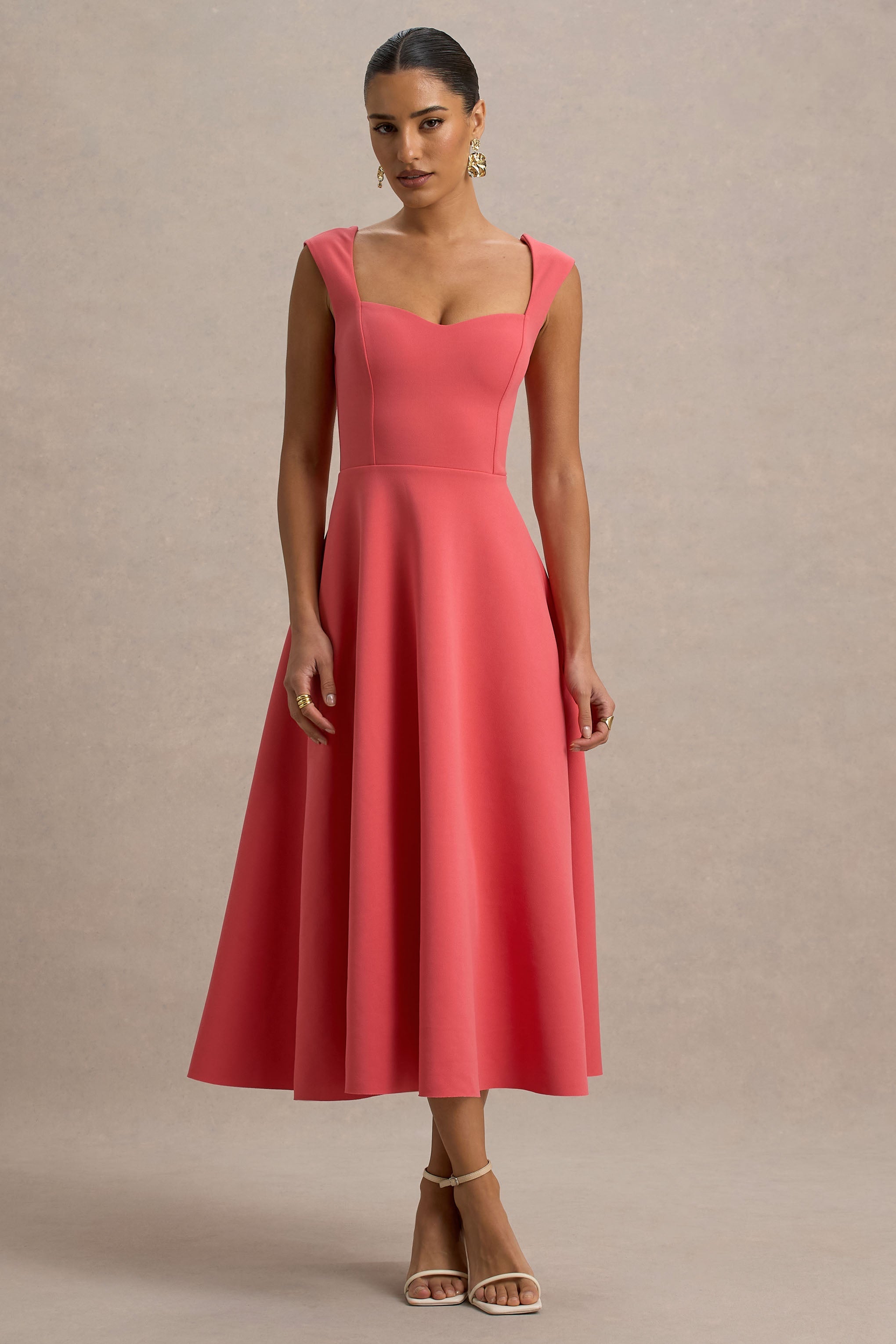 Andromeda | Coral Sweetheart Midi Dress