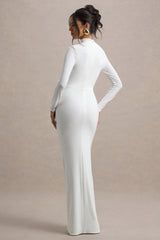 Victoria | White Long-Sleeve Maxi Dress With Wrap Skirt