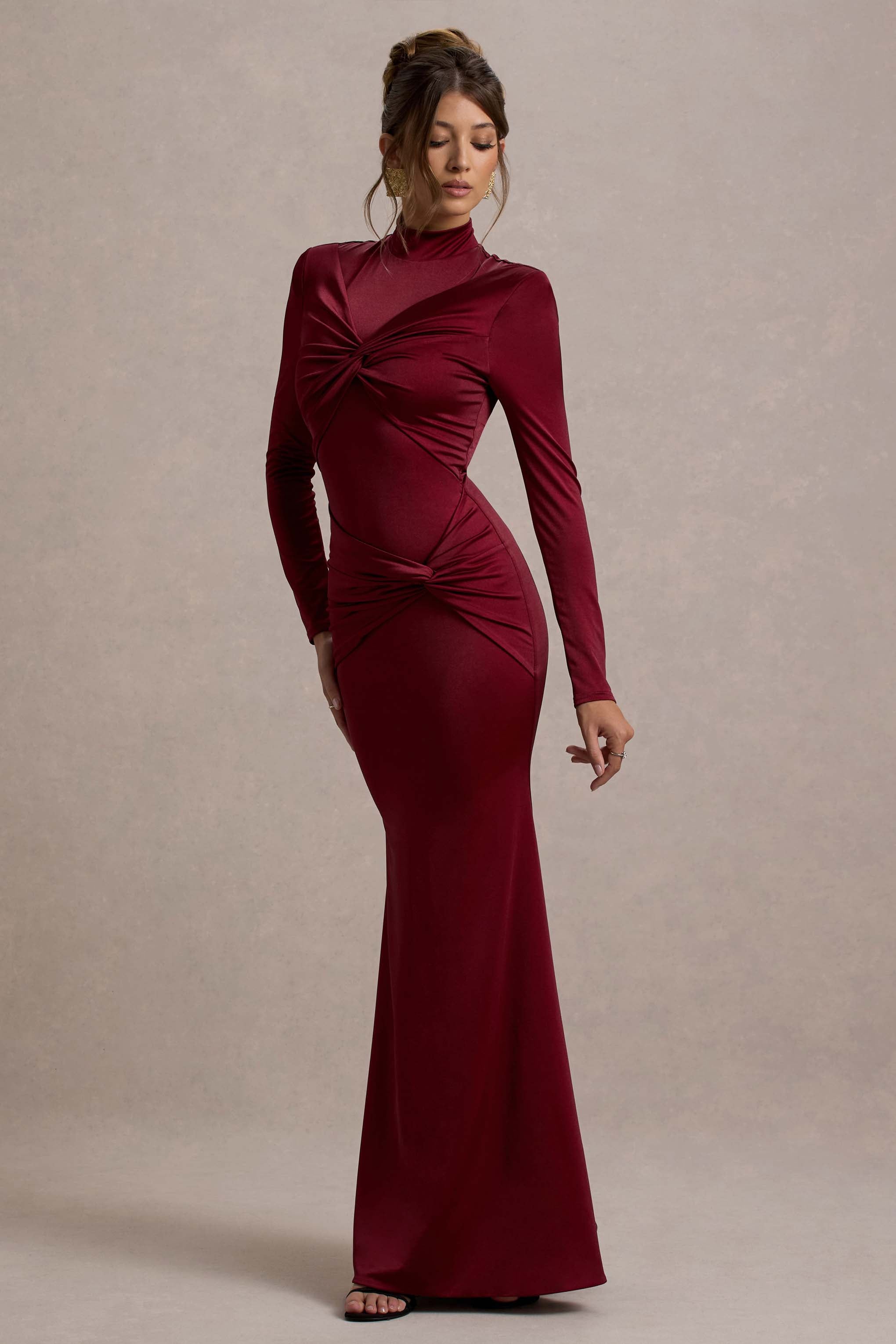 Noya | Berry Long-Sleeve Ruched Maxi Dress