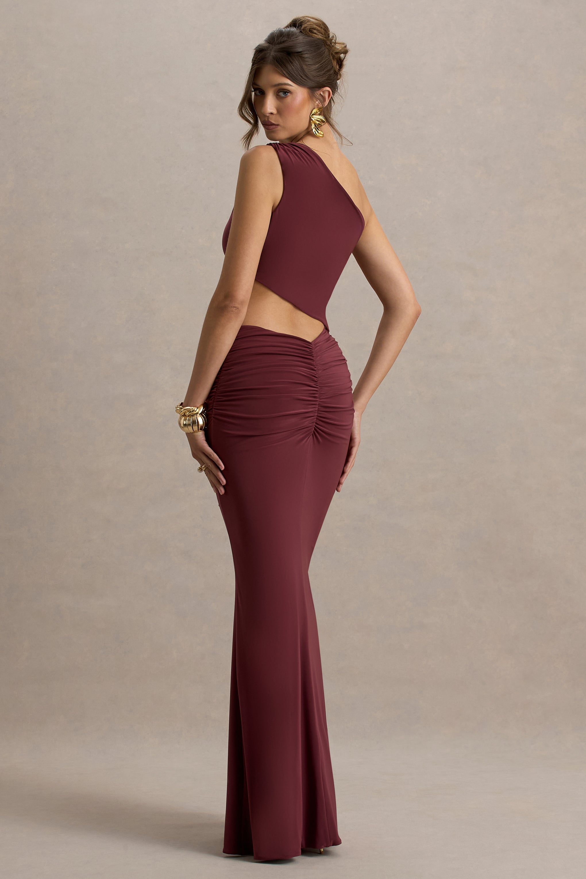 Sena | Burgundy Asymmetric Maxi Dress With Cut Out Details
