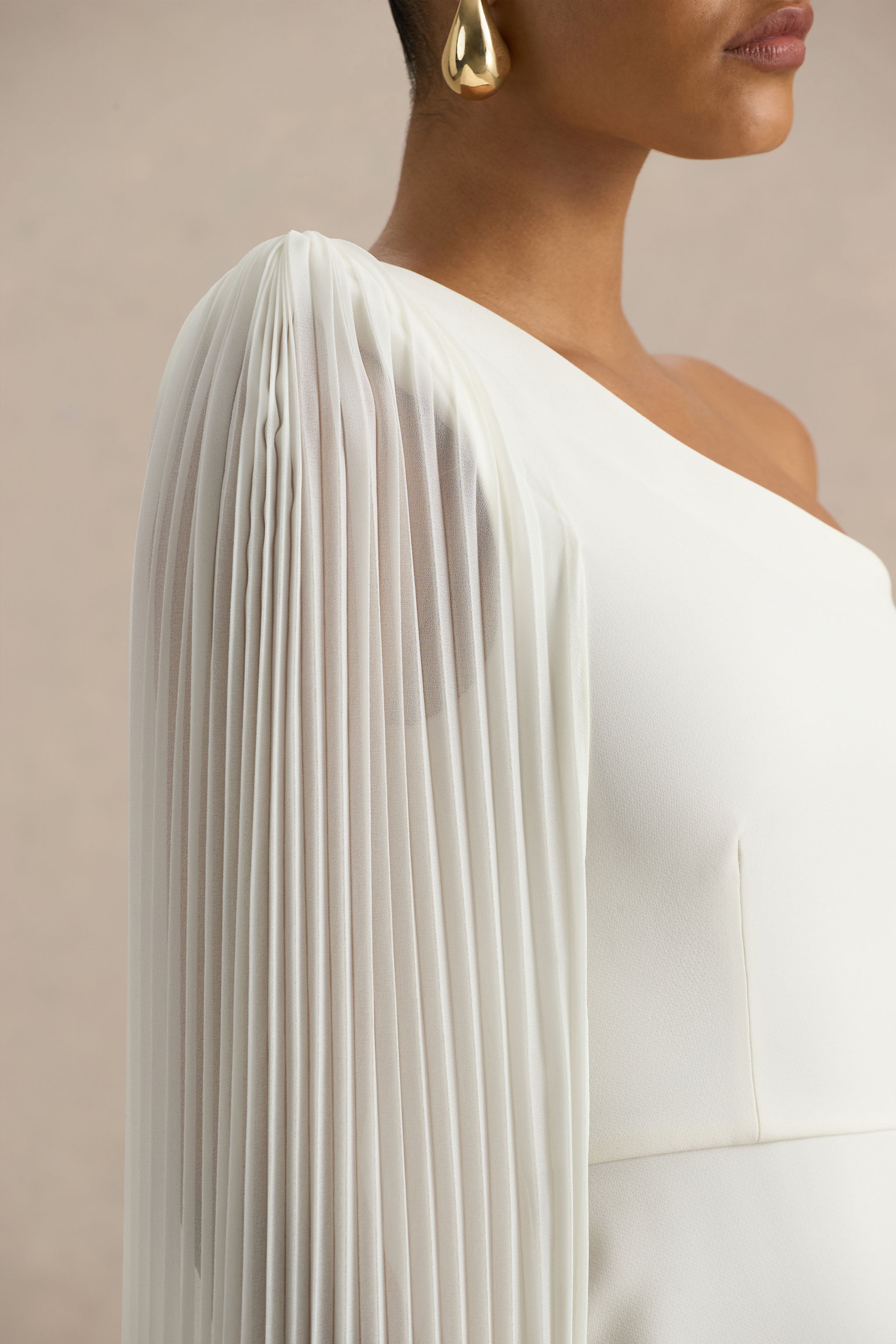 Athens | White Asymmetric-Neck Maxi Dress With Cape Sleeve Detail