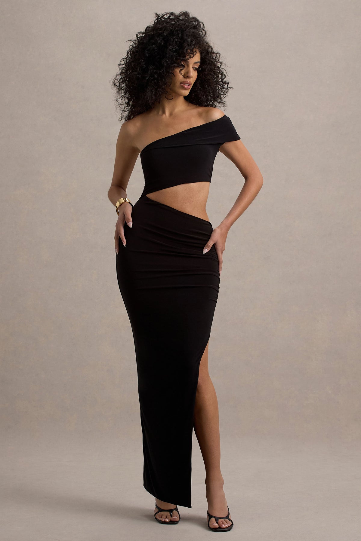 Milos | Black One-Shoulder Cut-Out Maxi Dress With Split