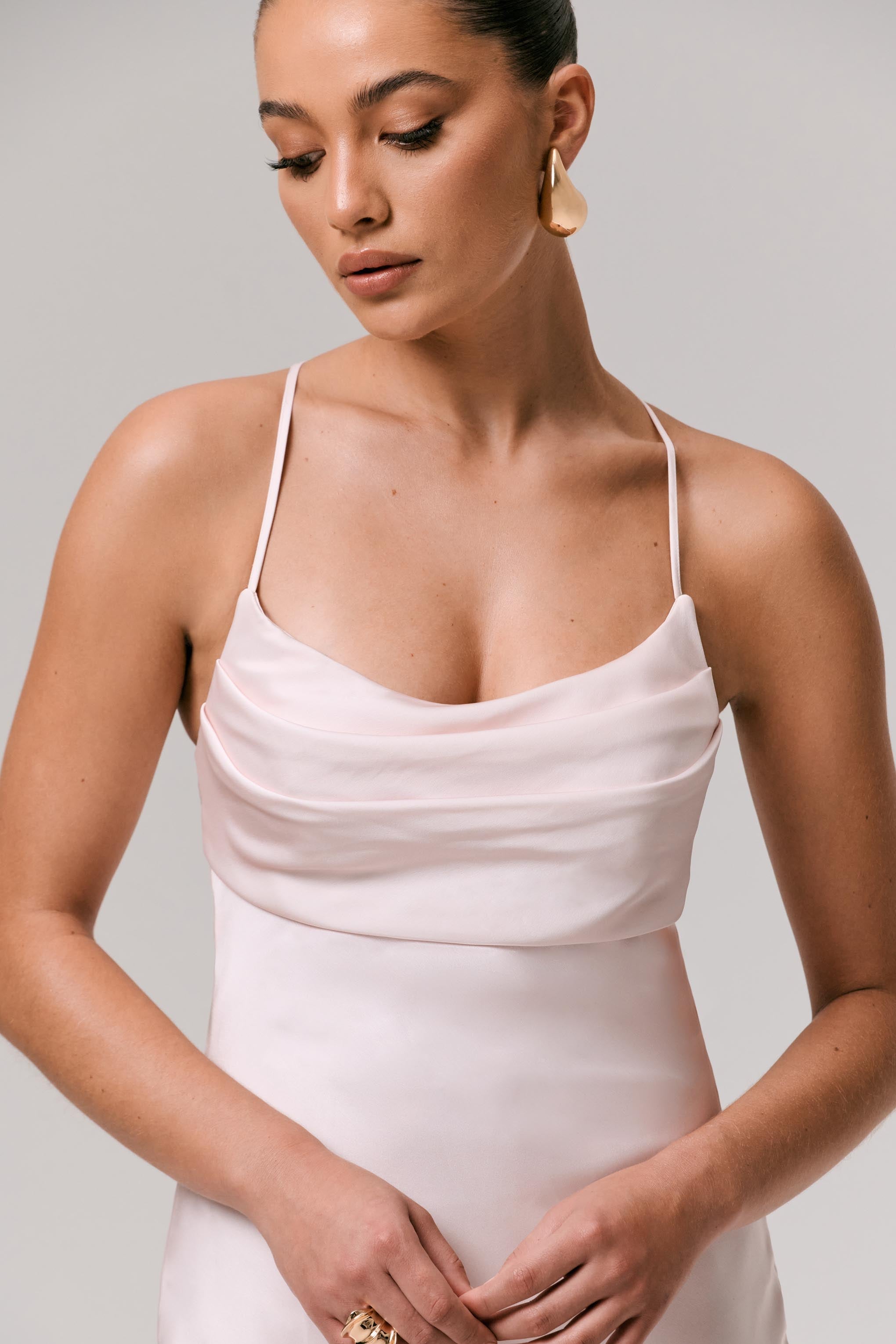 Lucie | Red Ombre Satin Cowl-Neck Maxi Dress