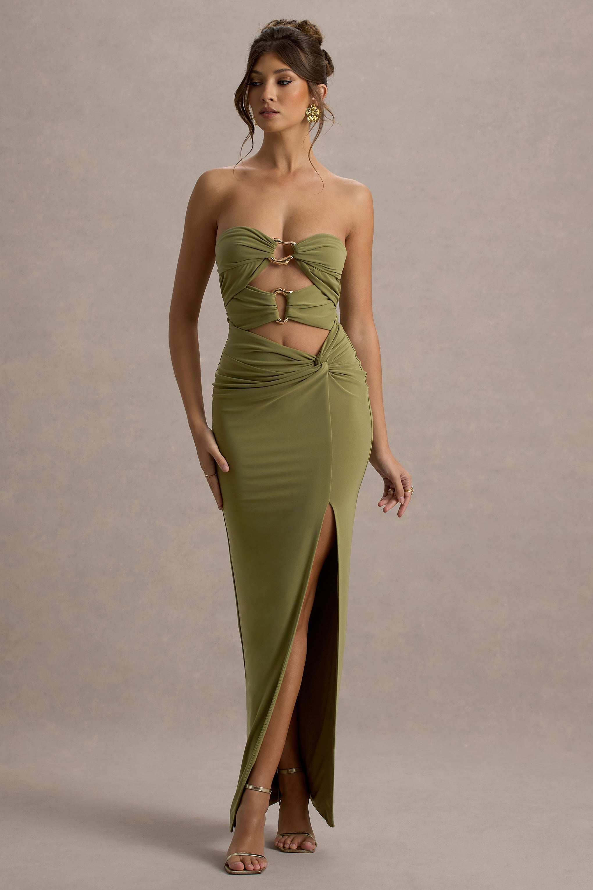 Laviza | Olive Strapless Cut-Out Wrap Maxi Dress