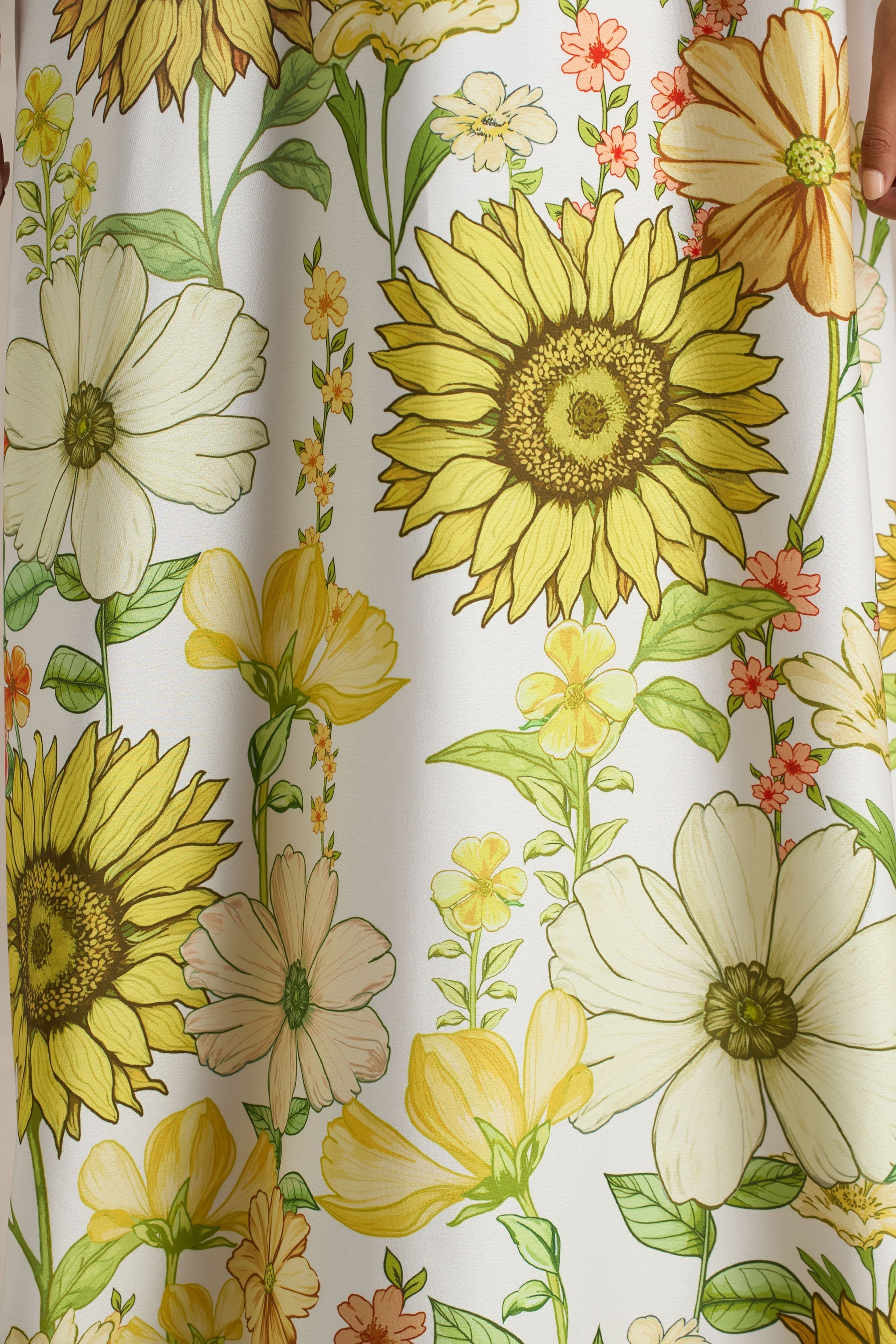 Glide | Sunflower Print Satin High-Neck Slip Maxi Dress