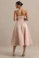 Mally | Rose Pink Satin Sweetheart A-Line Midi Dress