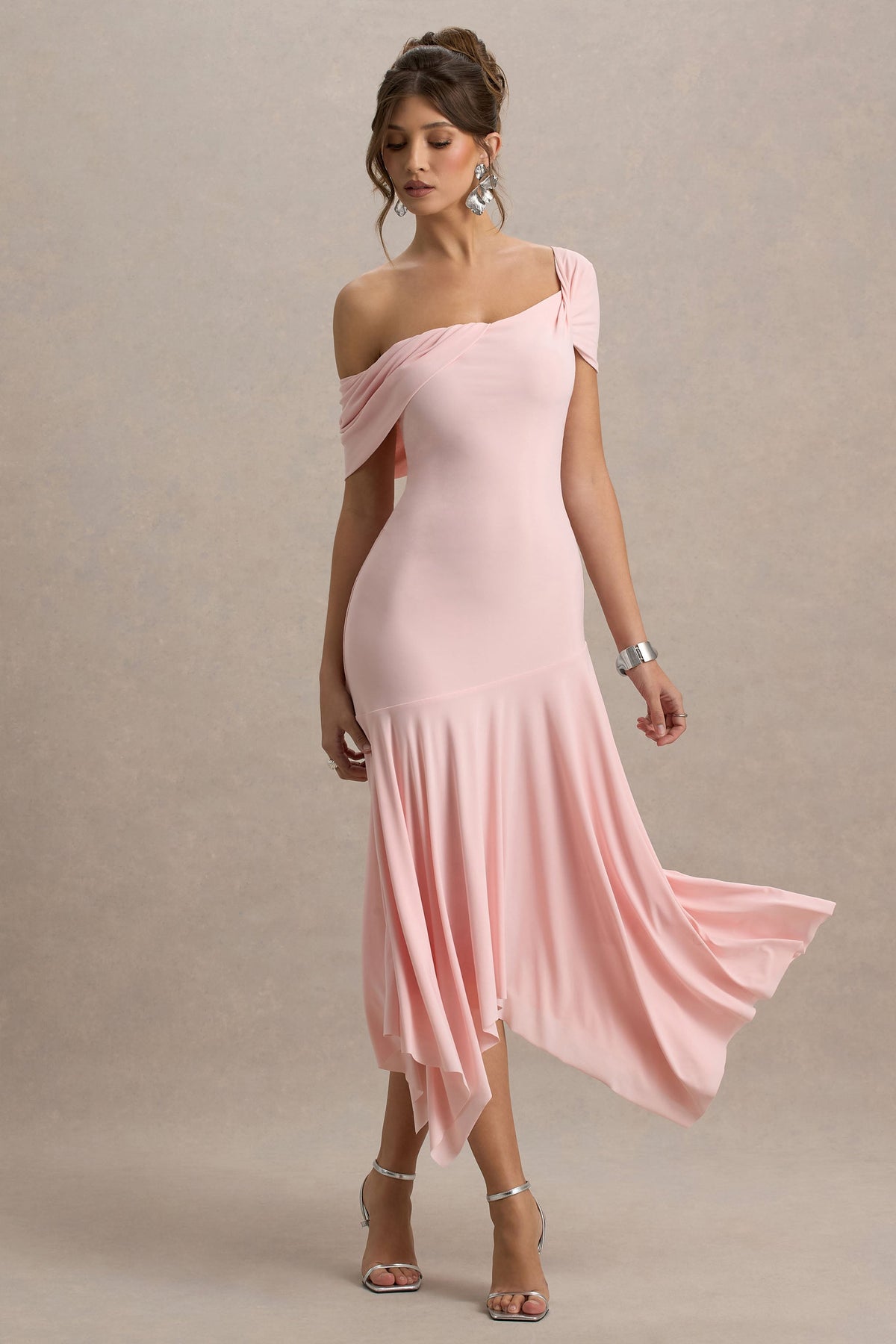 Castor | Pink Asymmetric Midi Dress